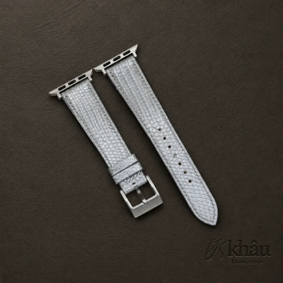 Silver Lizard Leather Apple Watch Band — front view