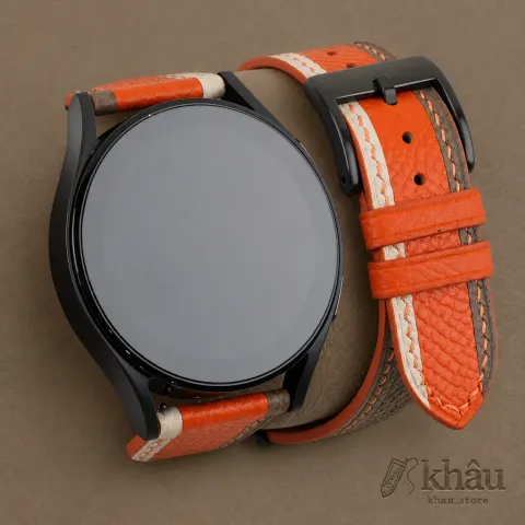 Tricolor Orange Epsom Leather Samsung Watch Band — front view