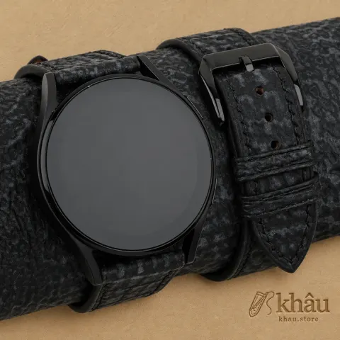 Black Shark Leather Samsung Watch Band — front view