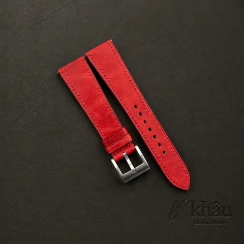 Red Maya Vegetable Tanned Calfskin Leather Watch Strap — front view