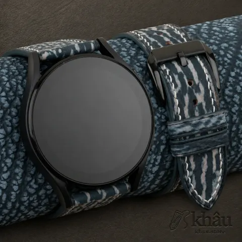 Jean Blue Shark Leather Samsung Watch Band — front view