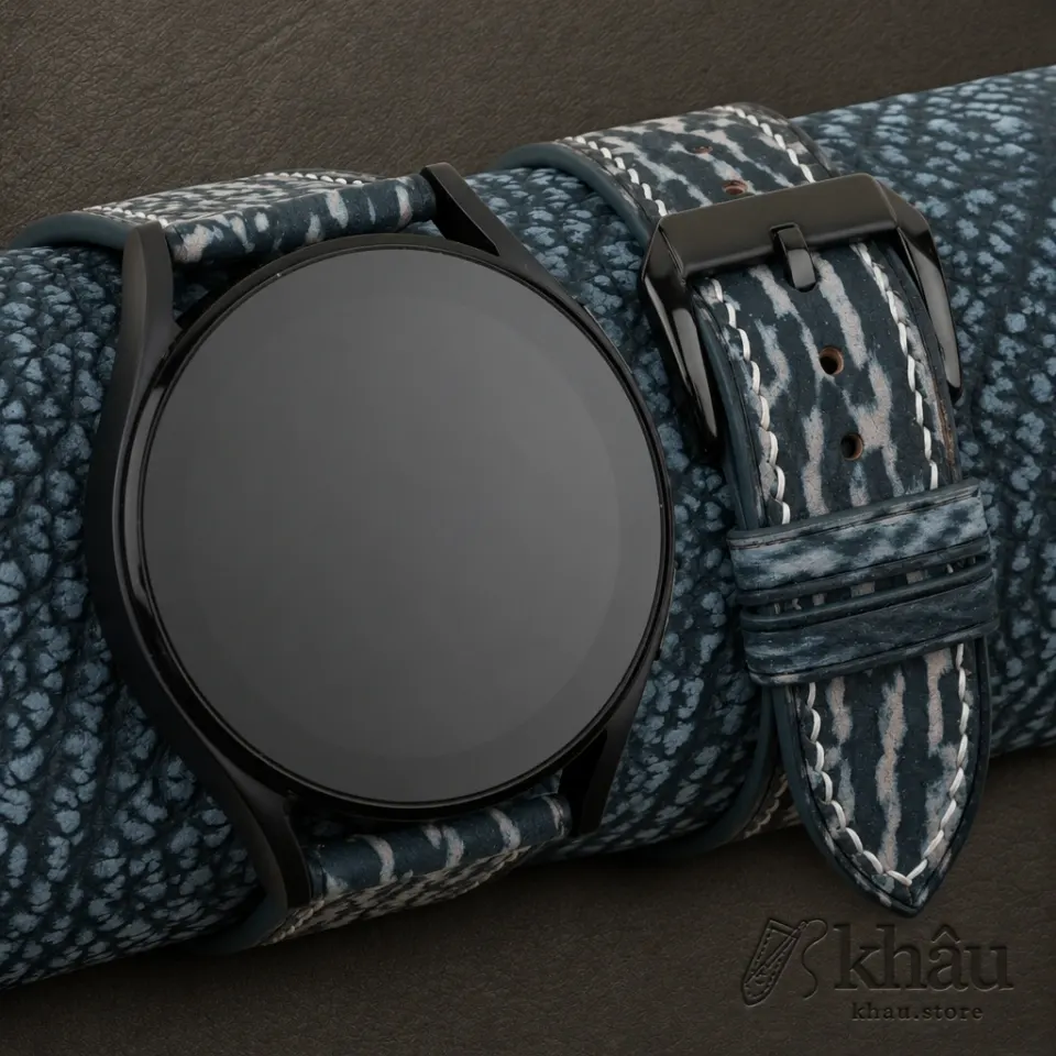 Jean Blue Shark Leather Samsung Watch Band — front view