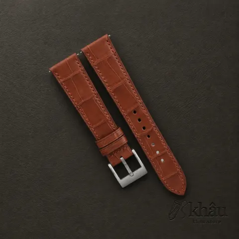 Cognac Alligator Leather Watch Strap — front view