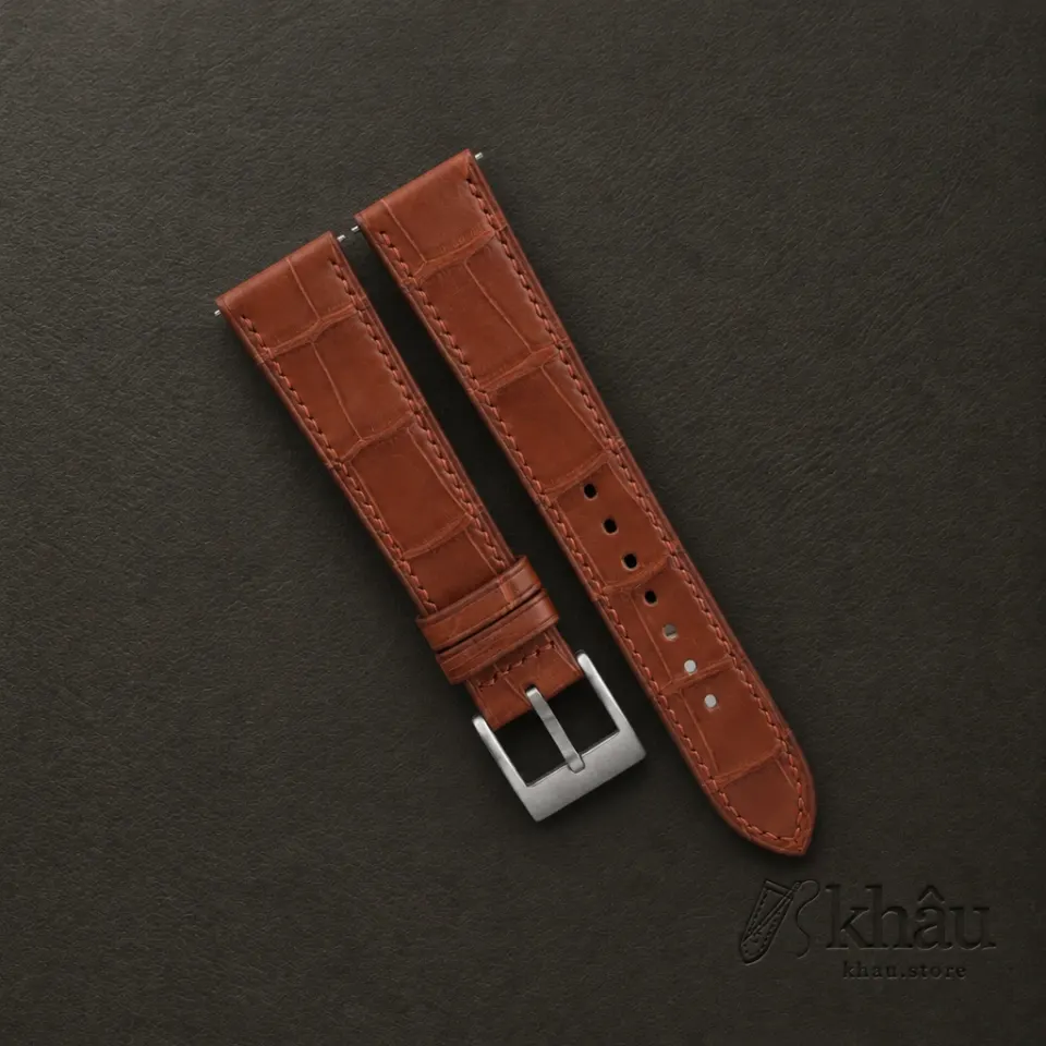 Cognac Alligator Leather Watch Strap — front view
