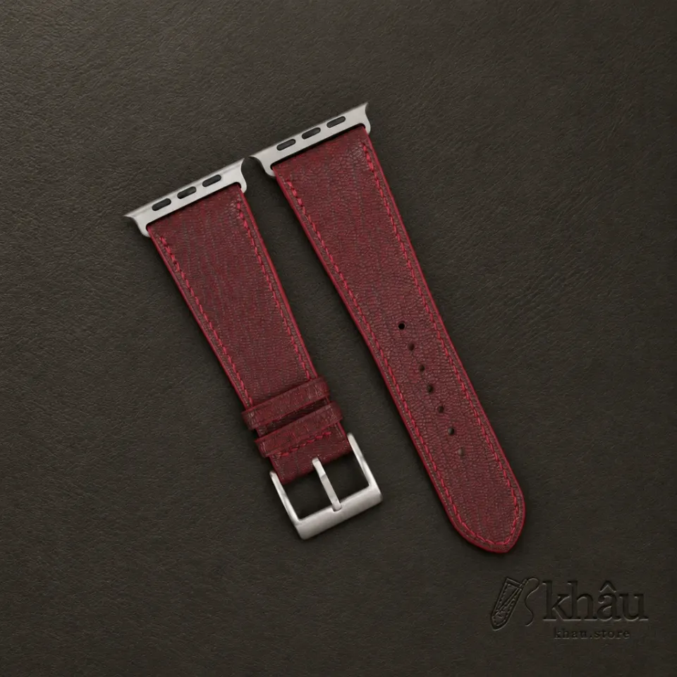 Red Alran Fat Nat Chevre Leather Apple Watch Ultra Band — front view