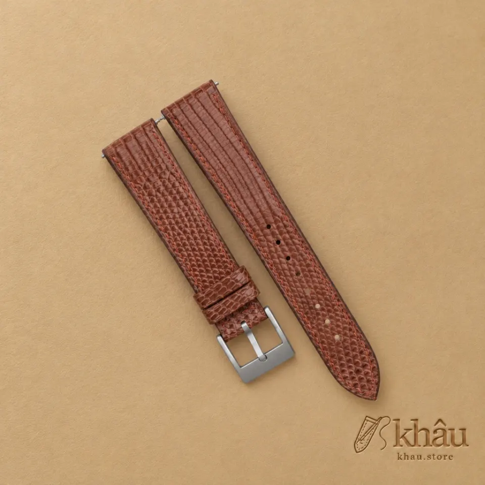 Chocolate Lizard Leather Watch Strap — front view
