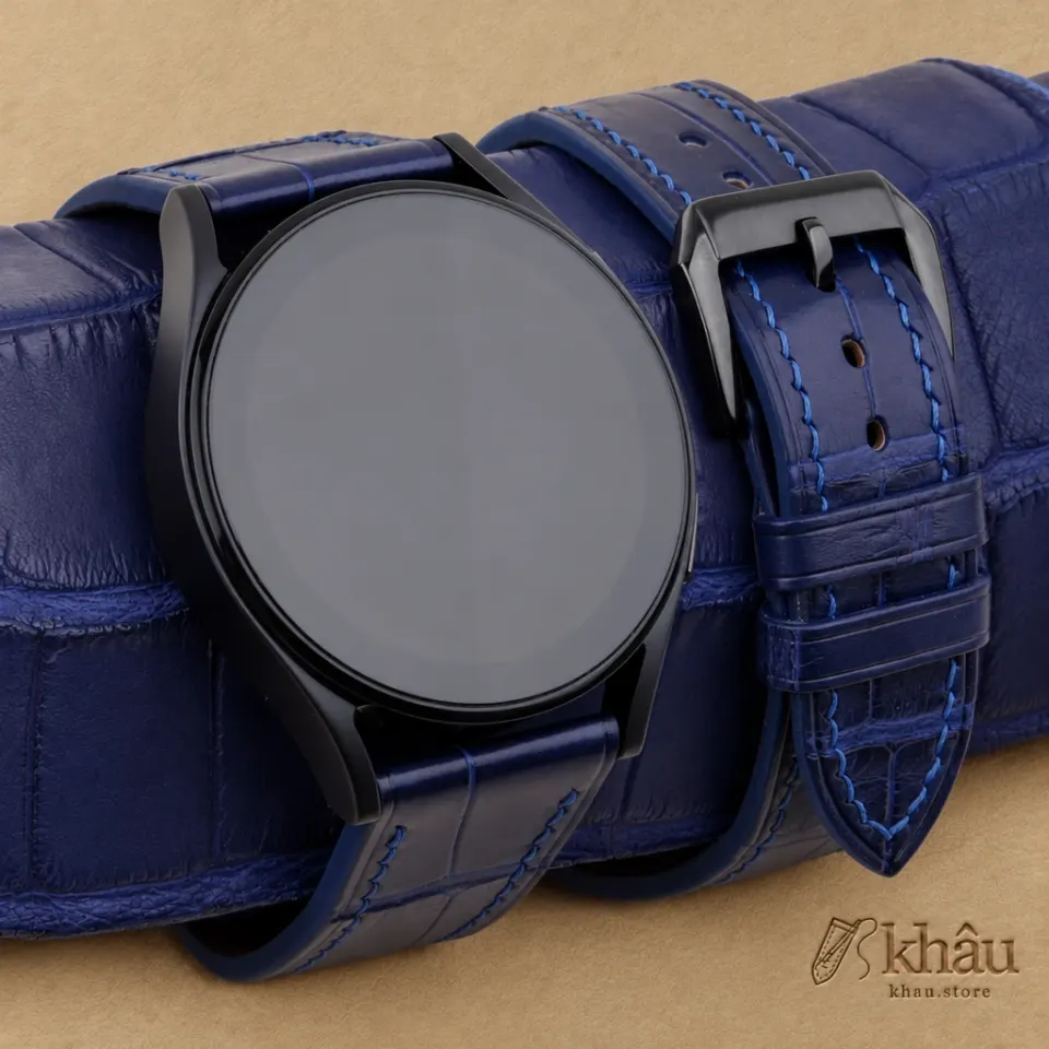Dark Blue Alligator Leather Samsung Watch Band — front view