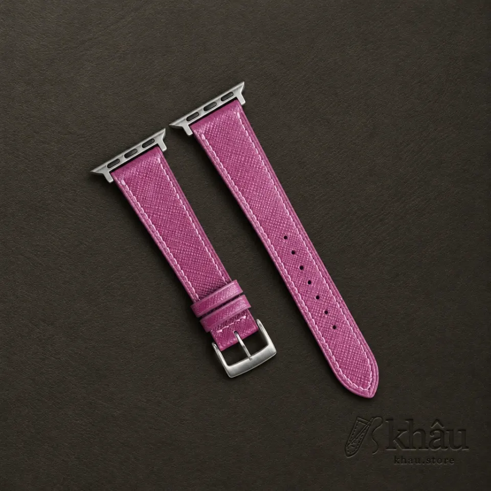 Plum Purple Saffiano Leather Apple Watch Band — front view