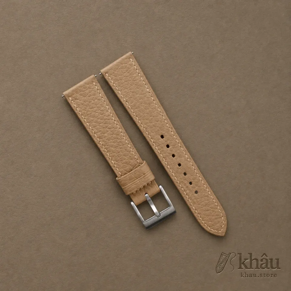 Beige Togo Leather Watch Strap — front view