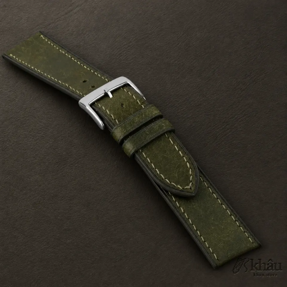 Dark Olive Pueblo Badalassi Carlo Leather Watch Strap — additional view