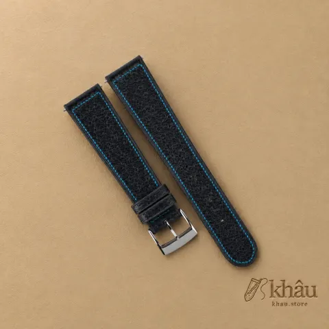 Micro Stitch Navy Peccary Leather Watch Strap — front view