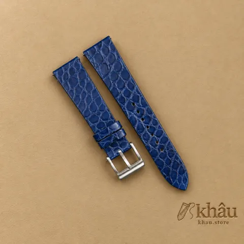 Vintage Dark Blue Alligator Round Scales Leather Watch Strap — front view