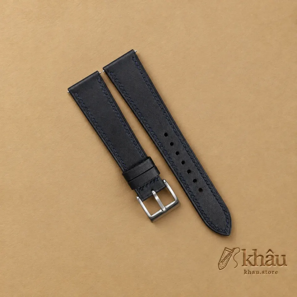 Box Calf Midnight Leather Watch Strap — front view