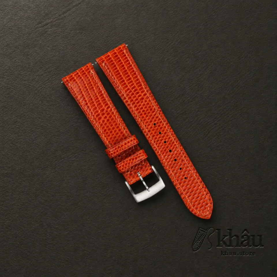Orange Lizard Leather Watch Strap — front view