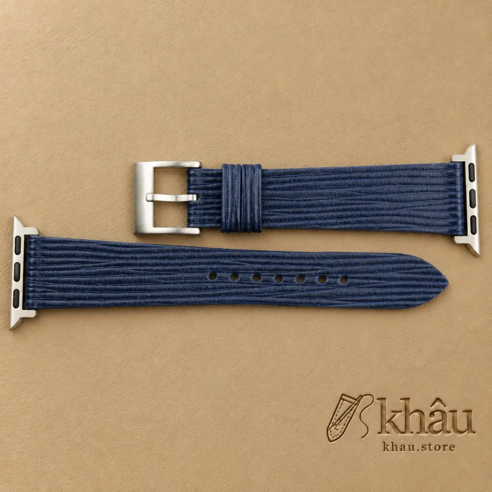 Navy Calfskin Apple watch band – Waves Texture — additional view