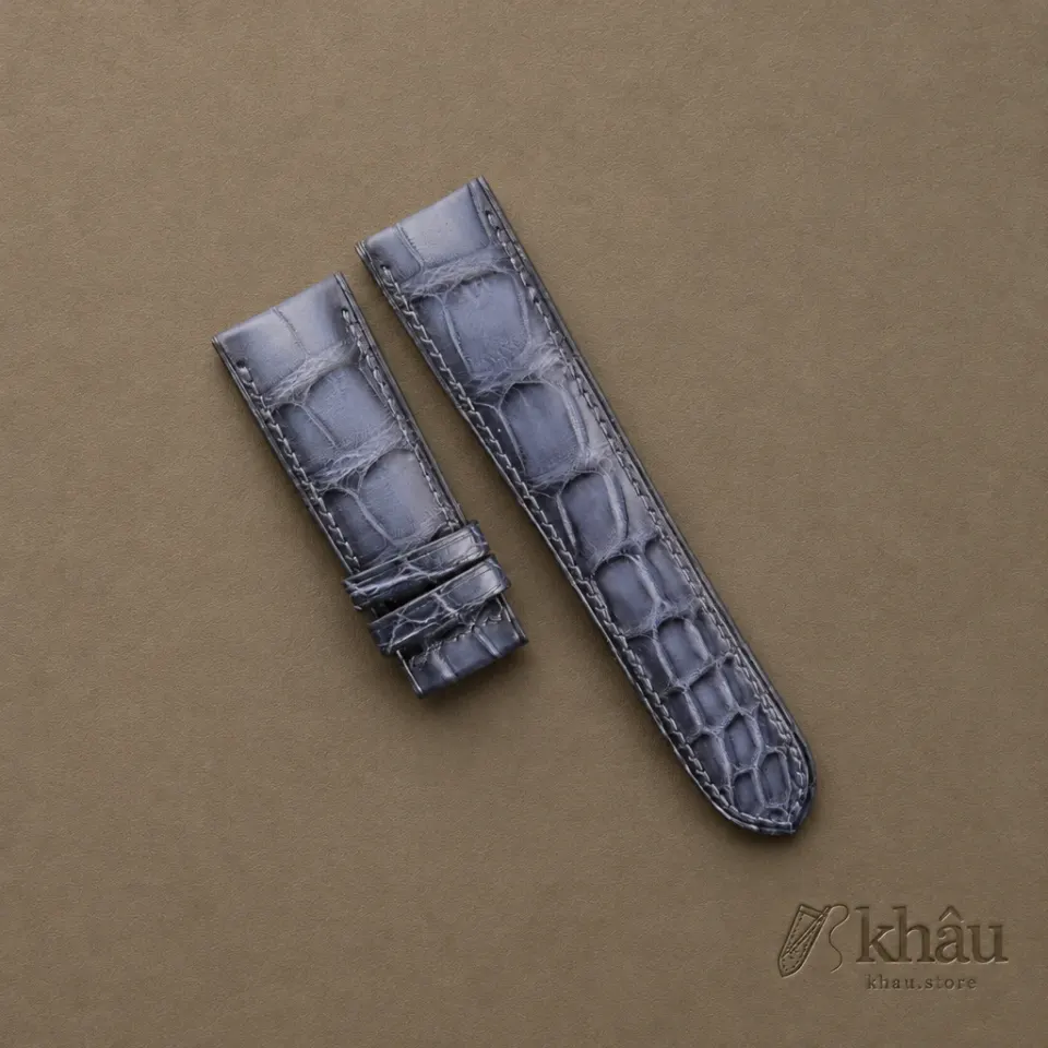 Patina Light Blue Alligator Leather Watch Strap (Curved End) — front view