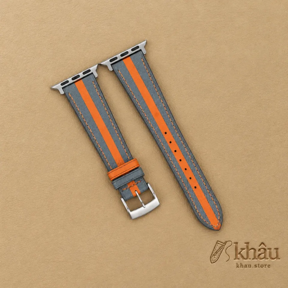 Duocolor Steel Grey Alran Sully Leather Apple Watch Band — front view