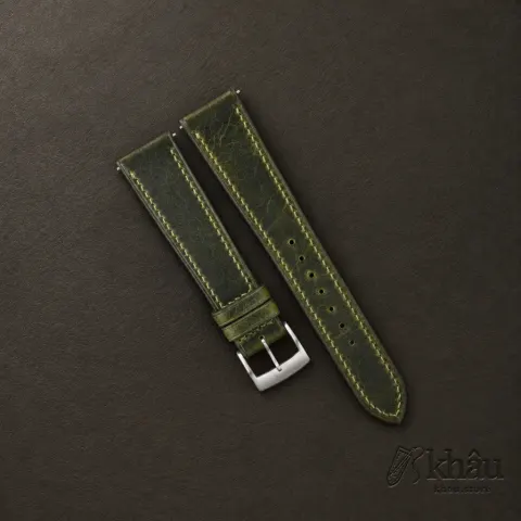 Olive Waxed Badalassi Carlo Leather Watch Strap — front view