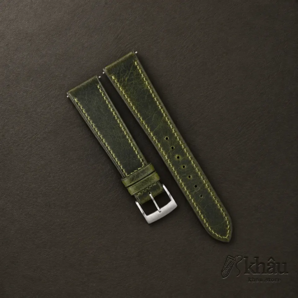 Olive Waxed Badalassi Carlo Leather Watch Strap — front view