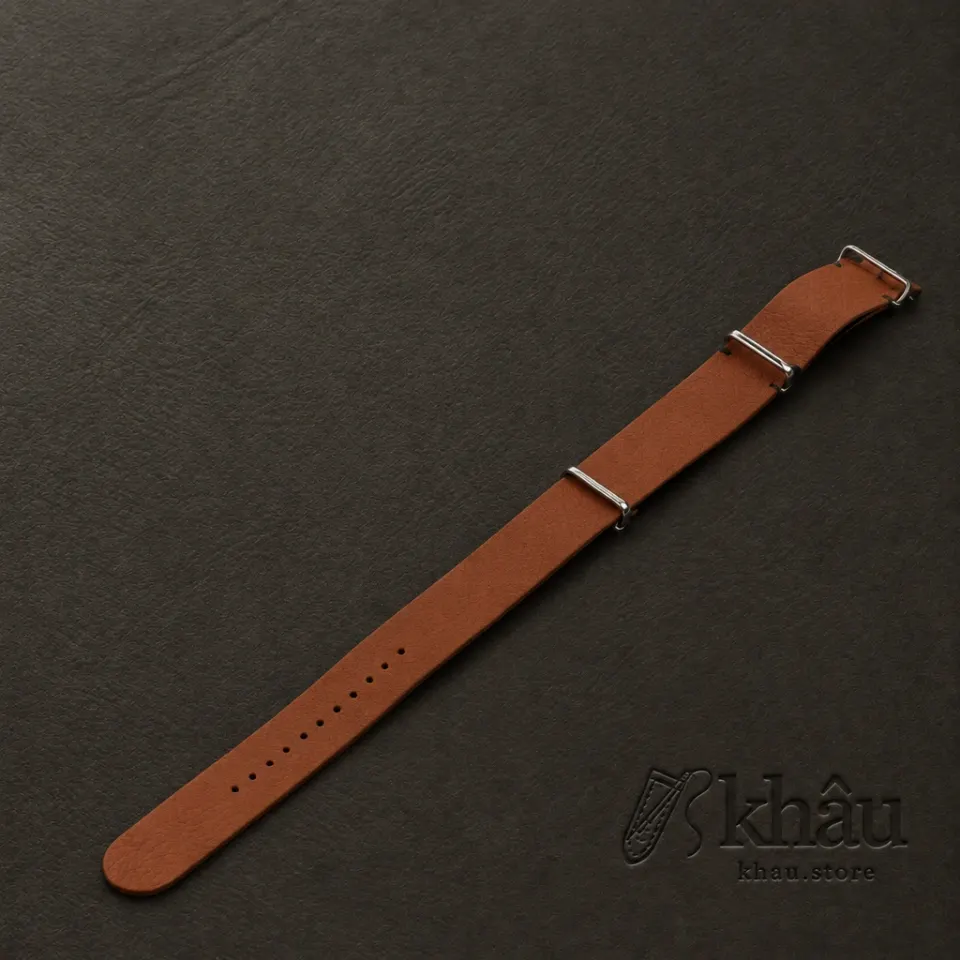 NATO Golden Togo Lining Jean Blue Alligator Round Scales Leather Watch Strap — front view