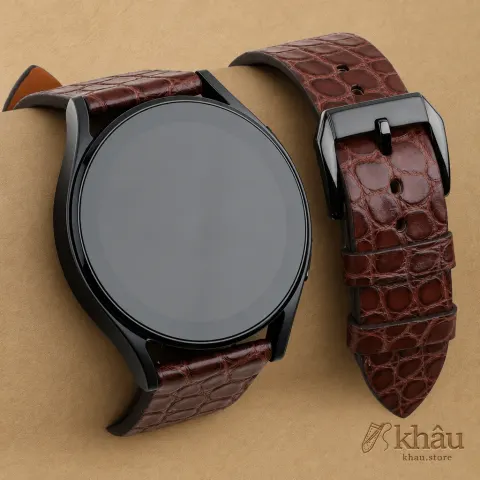 Vintage Dark Brown Alligator Round Scales Leather Samsung Watch Band — front view