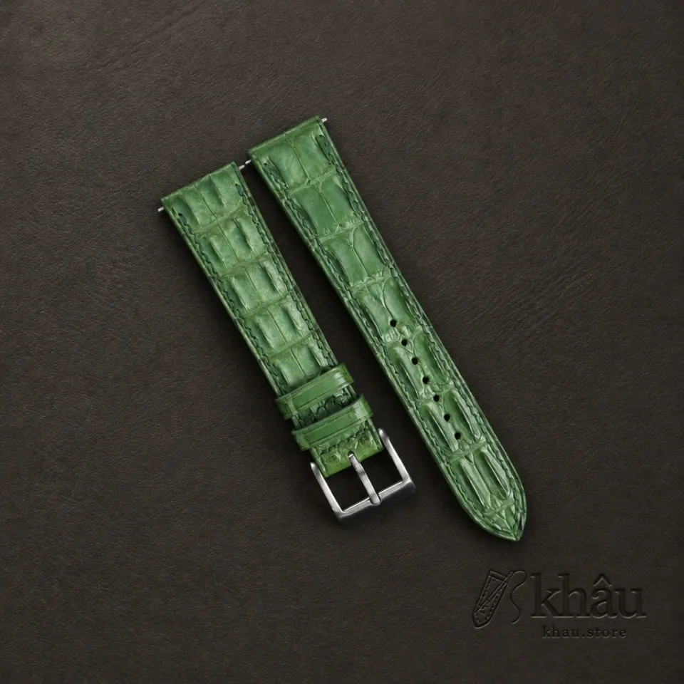 Green Double Hornback Alligator Watch Strap — front view
