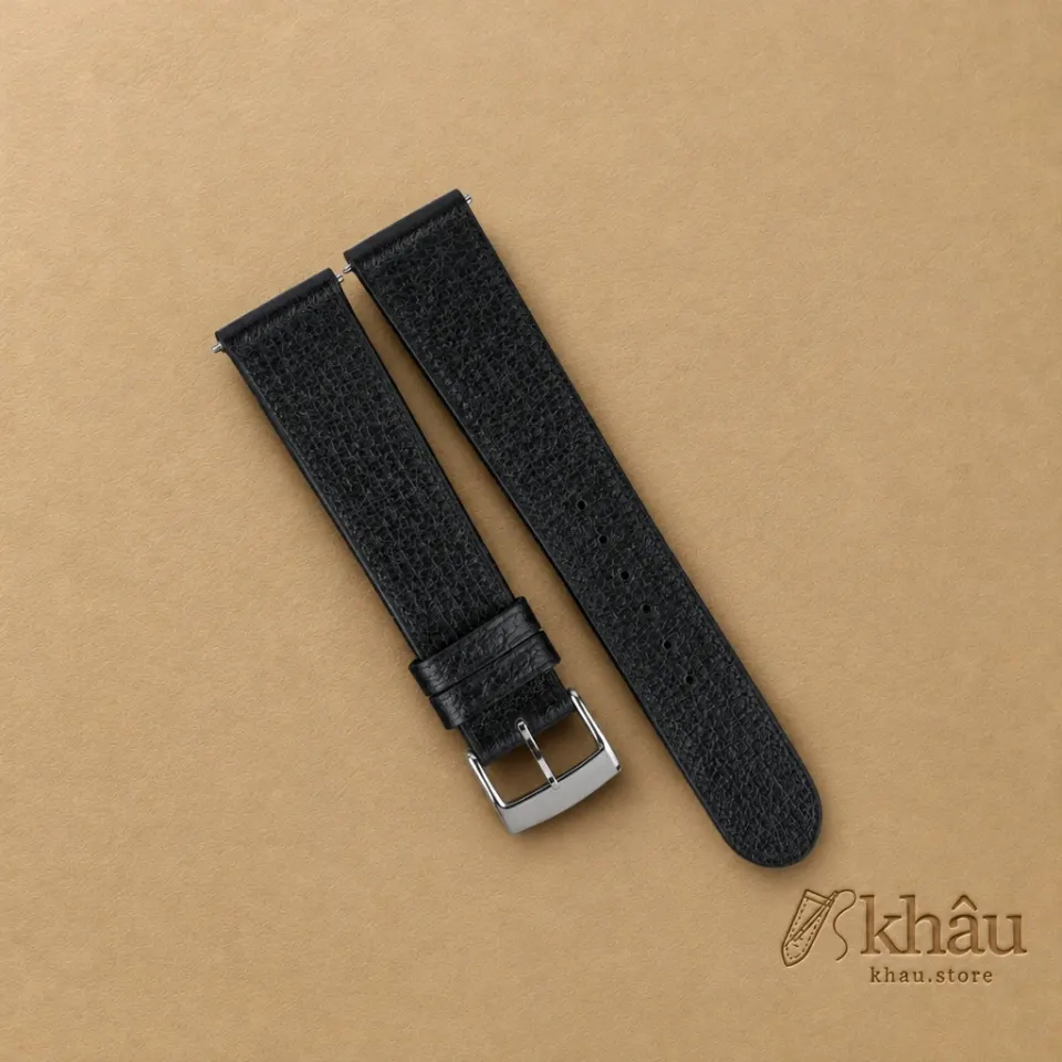 Micro Stitch Black Peccary Leather Watch Strap — front view