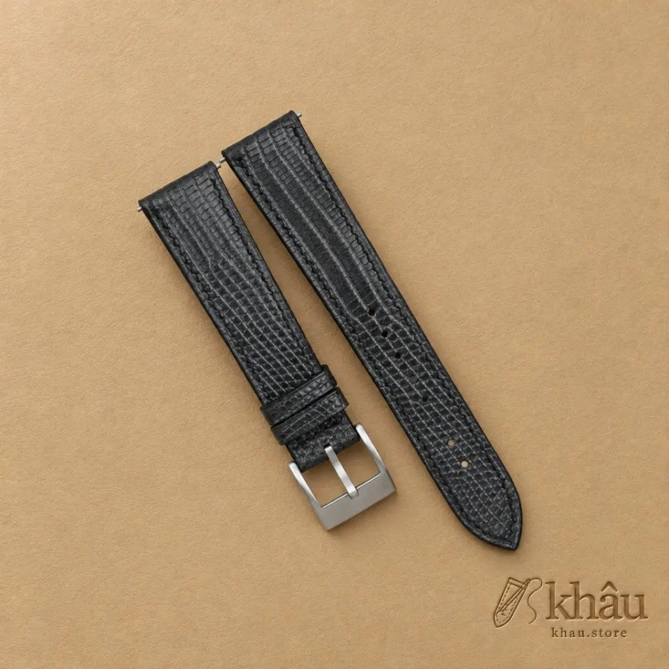 Zirconium Lizard Leather Watch Strap — front view