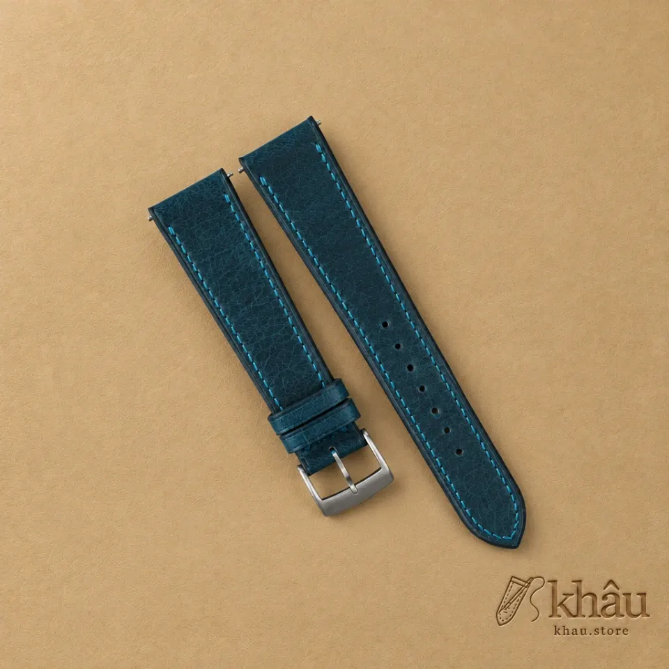 Dark Aqua Blue Waxed Badalassi Carlo Leather Watch Strap — front view