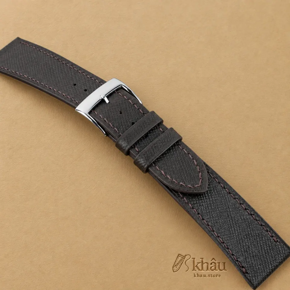 Dark Brown Saffiano Leather Watch Strap — additional view