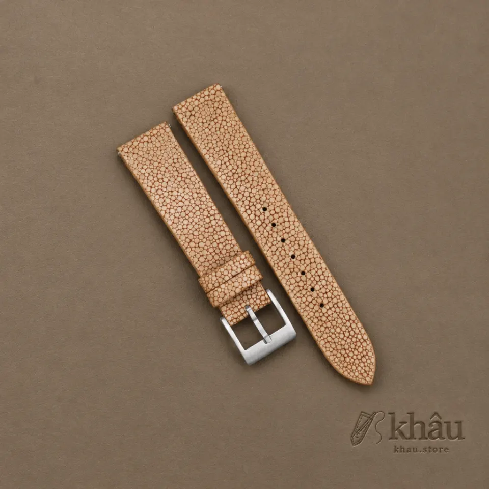 Vintage Dark Beige Stingray Leather Watch Strap — front view