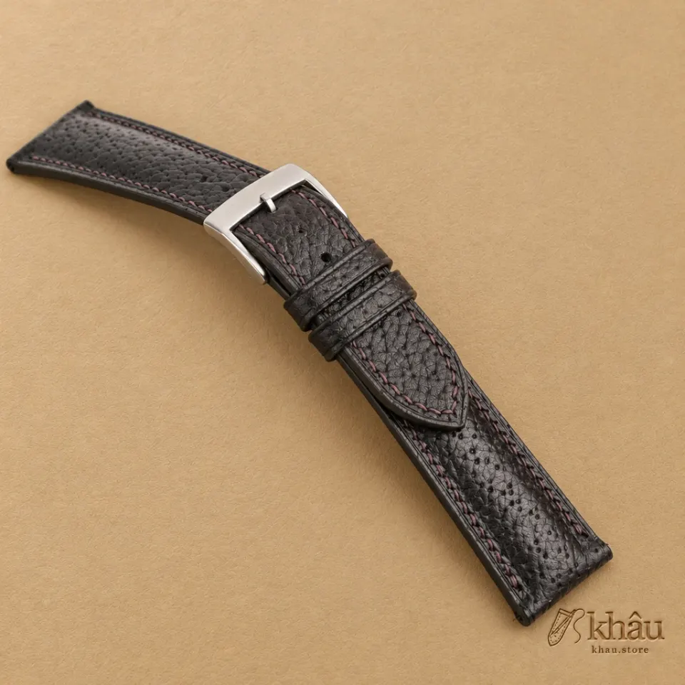 Padded Chocolate Peccary Leather Watch Strap — additional view