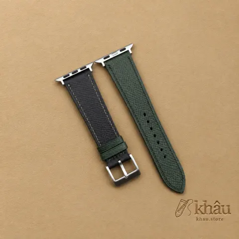 Black Green Epsom Calf Leather Apple Watch Band — front view