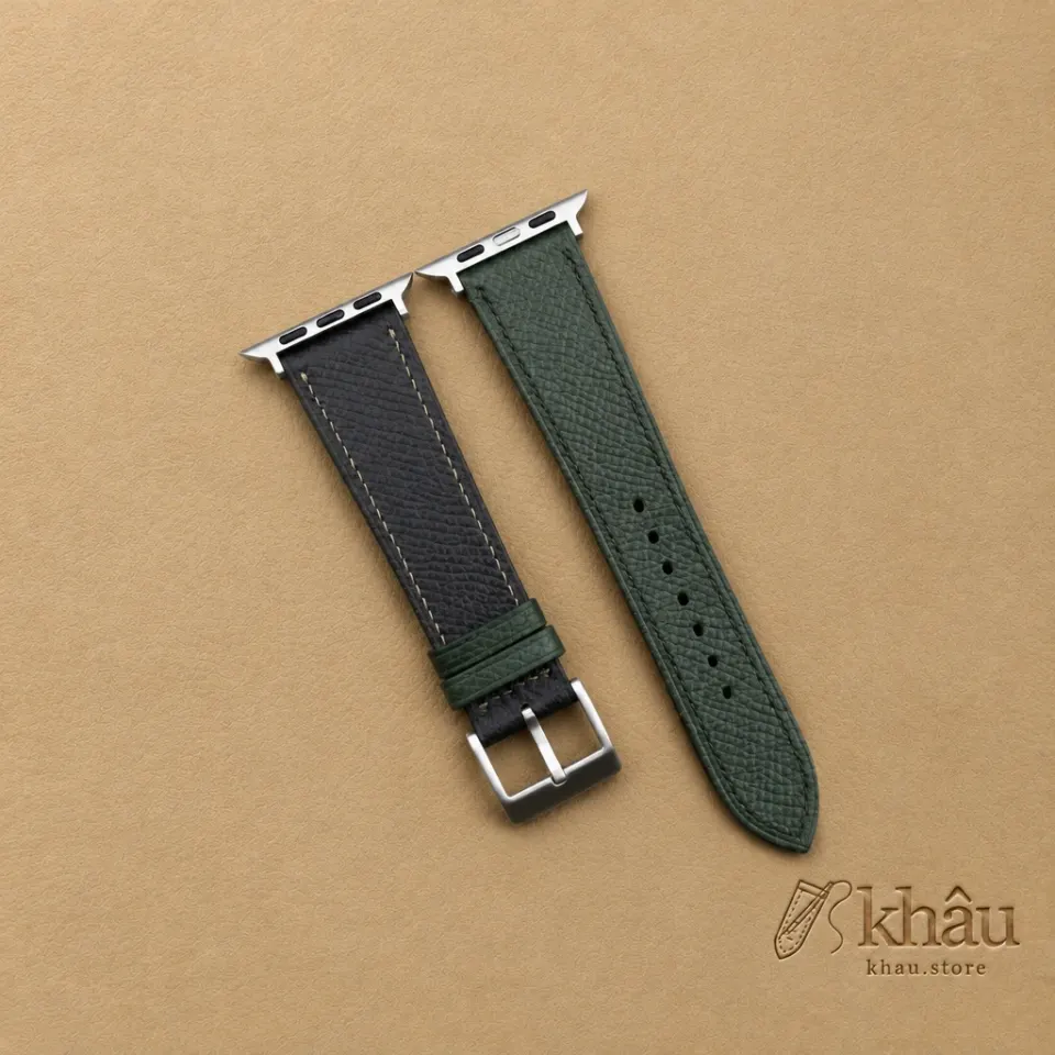 Black Green Epsom Calf Leather Apple Watch Band — front view