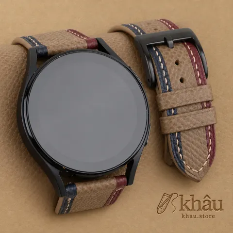 Tricolor Taupe Epsom Leather Samsung Watch Band — front view