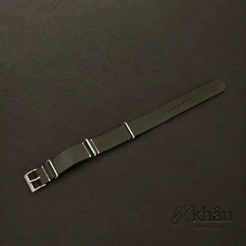 NATO Olive Vachetta Leather Watch Strap — front view