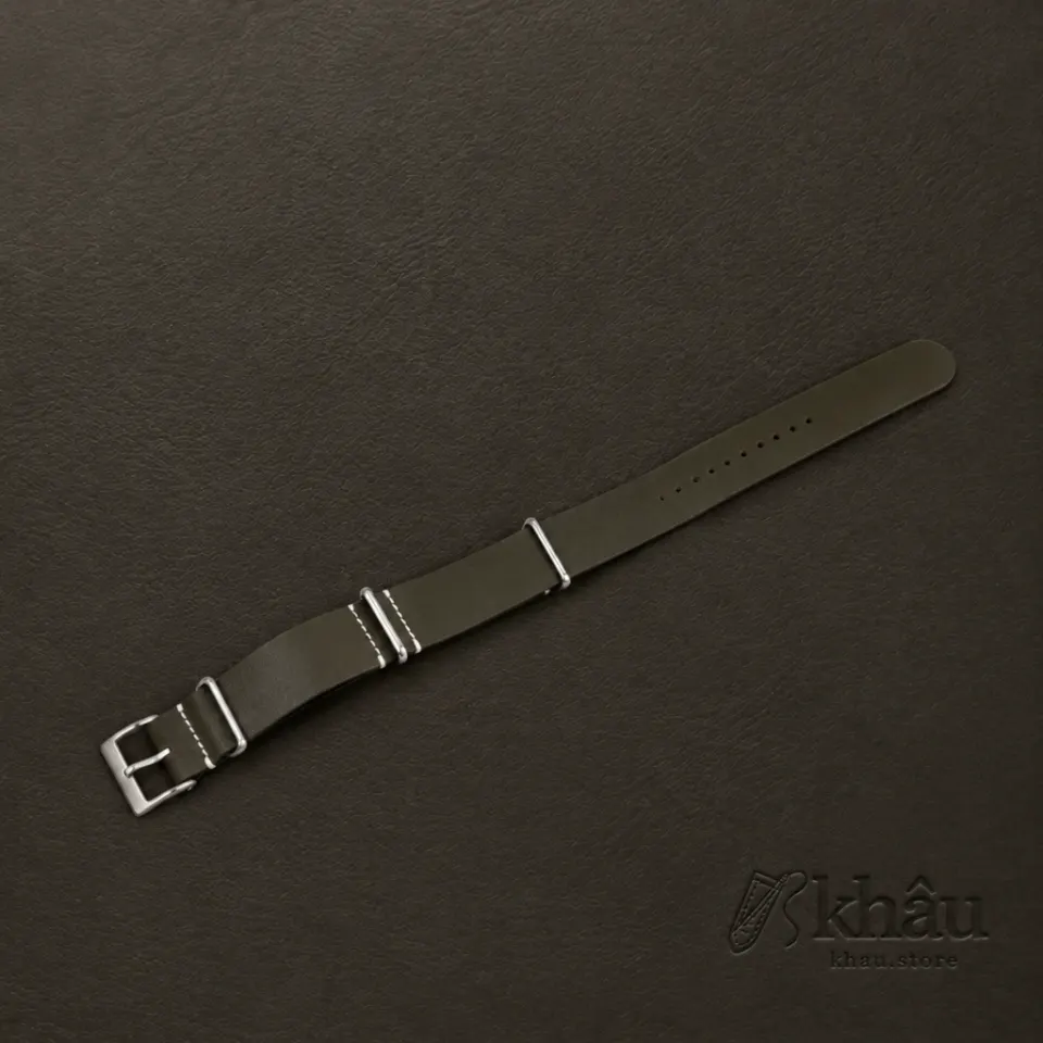 NATO Olive Vachetta Leather Watch Strap — front view