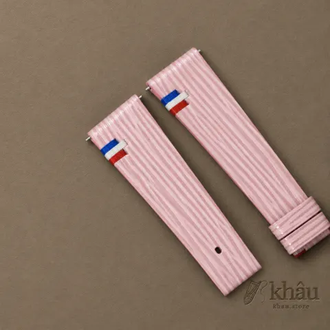 Pink Calfskin Leather France Flag Watch Strap — additional view