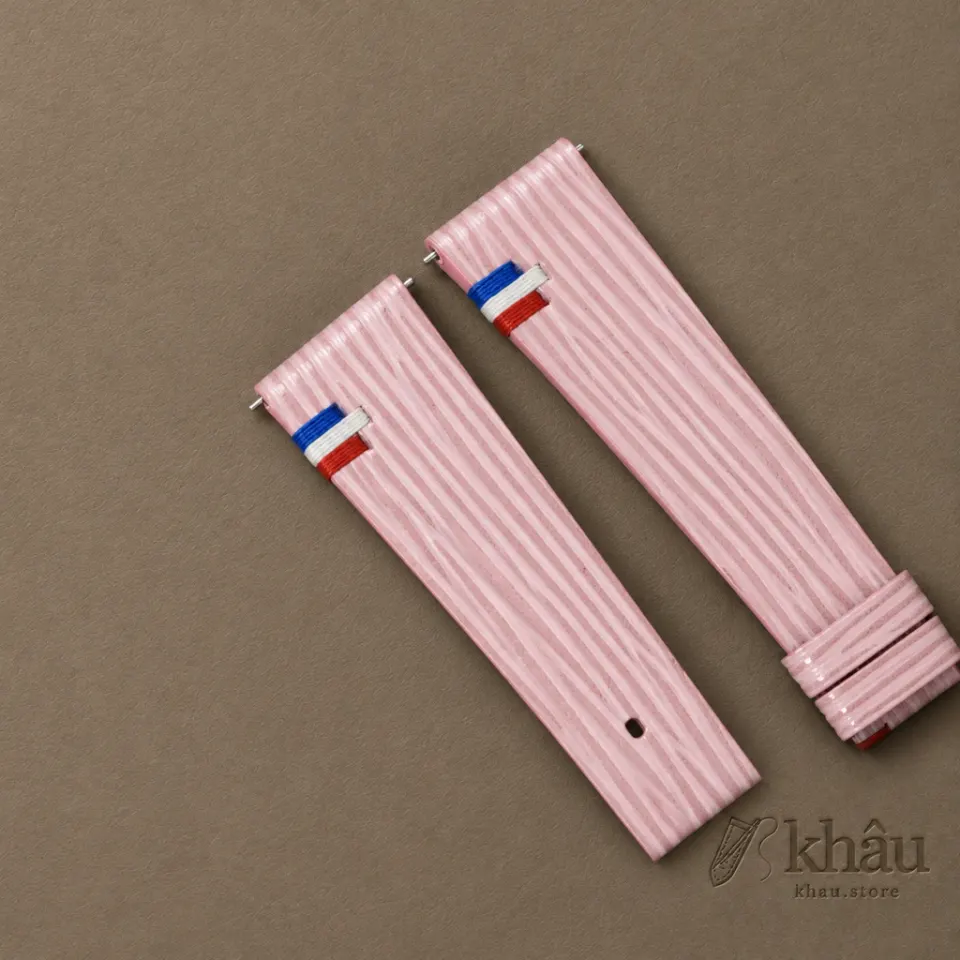 Pink Calfskin Leather France Flag Watch Strap — additional view