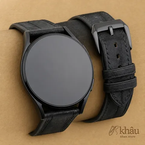 Nubuck Black Alligator Leather Samsung Watch Band — front view