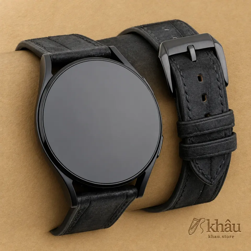 Nubuck Black Alligator Leather Samsung Watch Band — front view