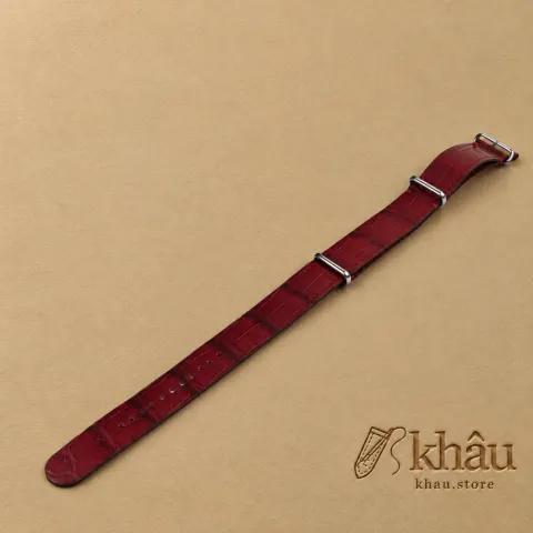 NATO Bordeaux Alligator Lining Bordeaux Alligator Round Scales Leather Watch Strap — front view
