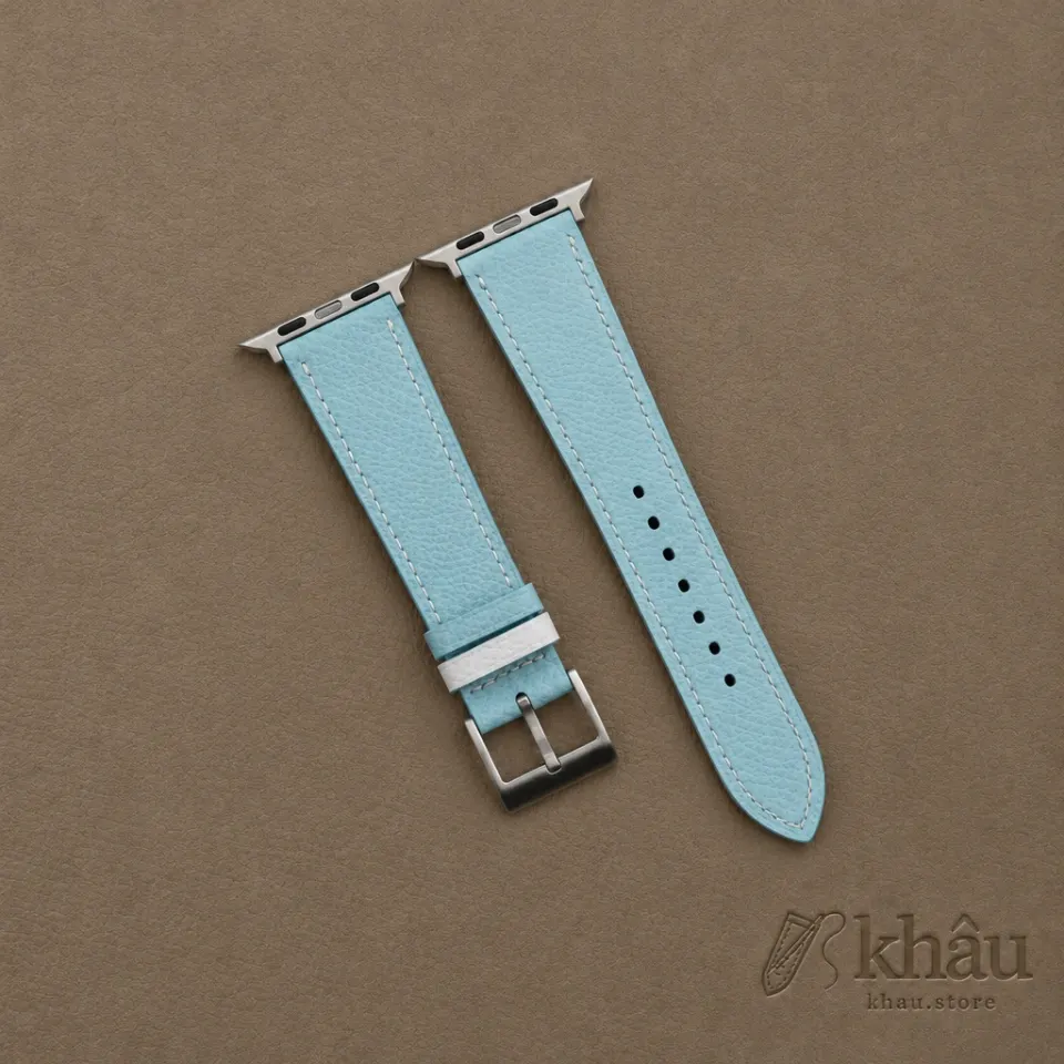 White Light Blue Epsom Calf Leather Apple Watch Band — front view