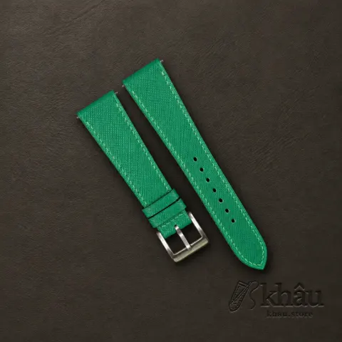 Green Saffiano Leather Watch Strap — front view