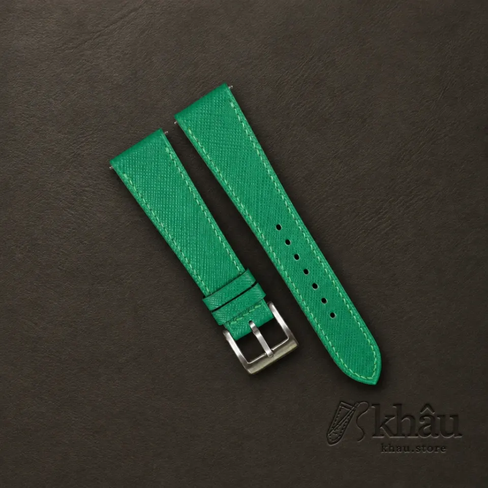 Green Saffiano Leather Watch Strap — front view