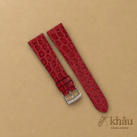 Vintage Bordeaux Alligator Round Scales Leather Watch Strap — front view