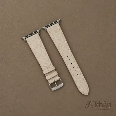 Pearl White Epsom Leather Apple Watch Band — front view