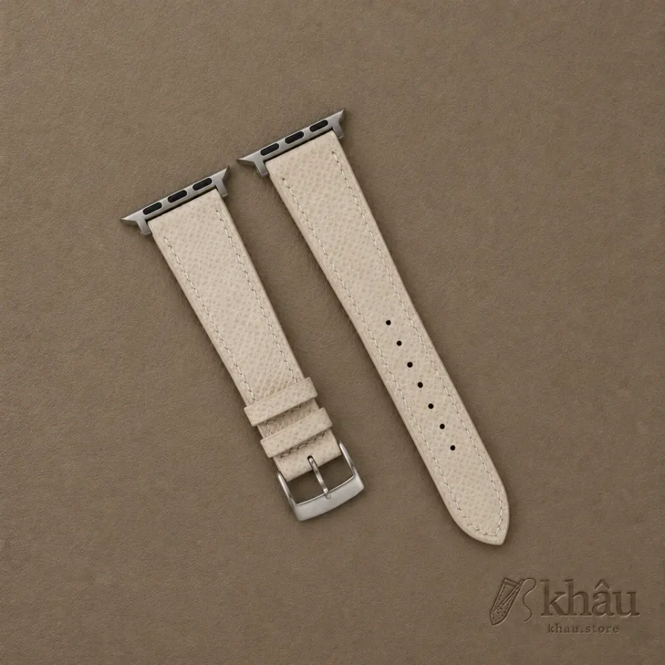 Pearl White Epsom Leather Apple Watch Band — front view