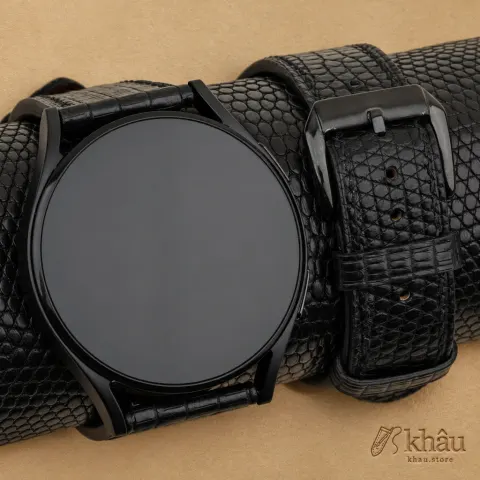 Black Lizard Leather Samsung Watch Band — front view