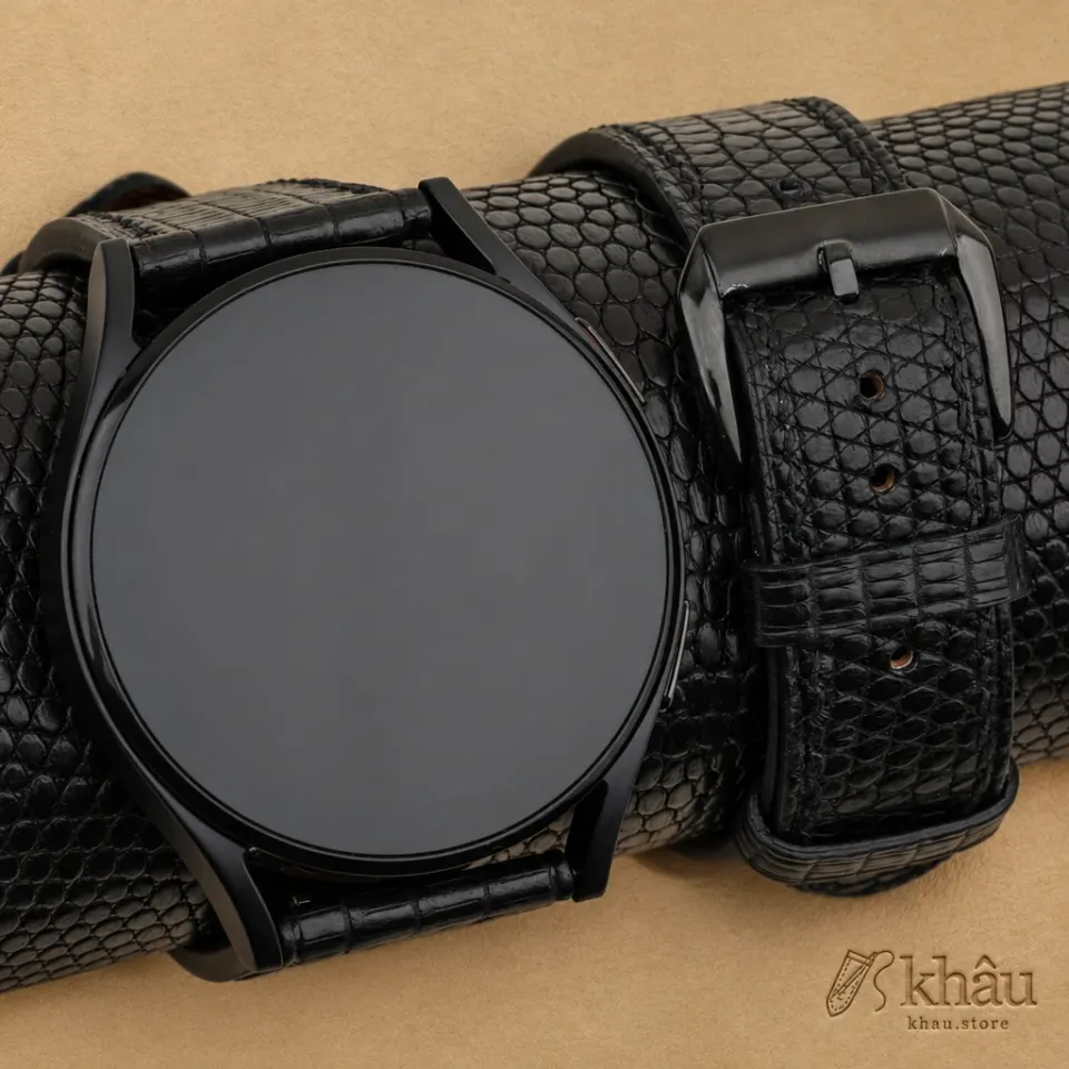 Black Lizard Leather Samsung Watch Band — front view